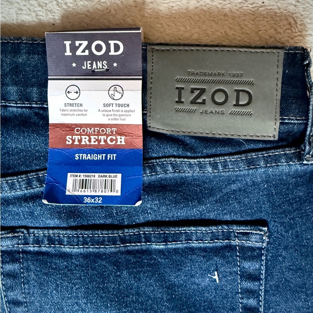 Men’s Straight Leg Jeans 36x32 Dark Wash Comfort Stretch IZOD NWOT